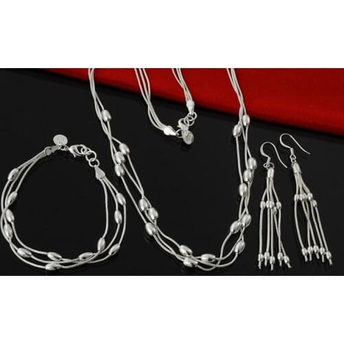 Big Sale Womens Jewelry Polished Finished Bracelets O-shape Necklaces Drop Earrings Silver Plated Beads African Jewelry Sets
