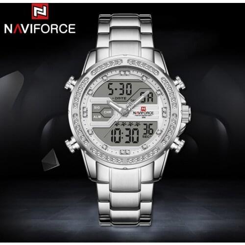 NAVIFORCE Watch for Men Silver Quartz Digital Relogio Luminous Week Display Montre Waterproof Business Accurate Wristwatches