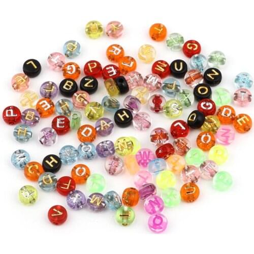 Doreen Box 500 PCs Acrylic Beads Flat Round Capital Letter Pattern Loose Spacer Beads For Jewelry Making DIY Mixed Color 7mm