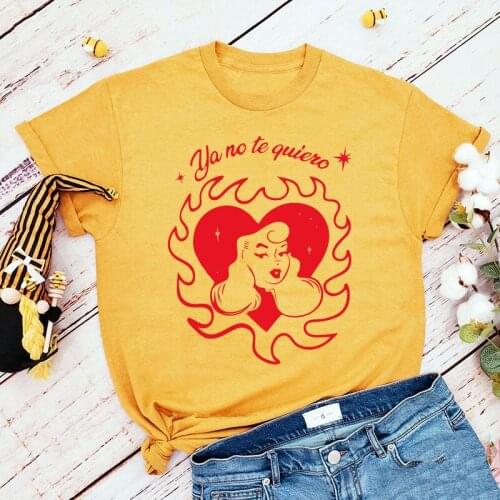 Spain Fashion Letters Girl Print Short Sleeve Graphic Tees Plus Size O Neck Summer Causal Clothing Vintage Style Camisetas Mujer