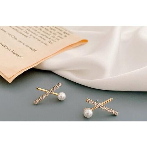 Fashion Cross Geometric Pearl Earrings Simple Wild Earrings Elegant Earrings exquisite Trend Korean retro Fashion Stud Earrings