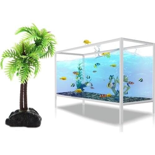 1pc 11.5cm Height Artificial Aquarium Coconut Trees Fish Tank Plants Ornament Decoration Water Aquatic plant Decoriting Room