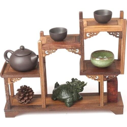 Delicate Small Size Chinese Classical Wooden Three Layers Showing Shelf