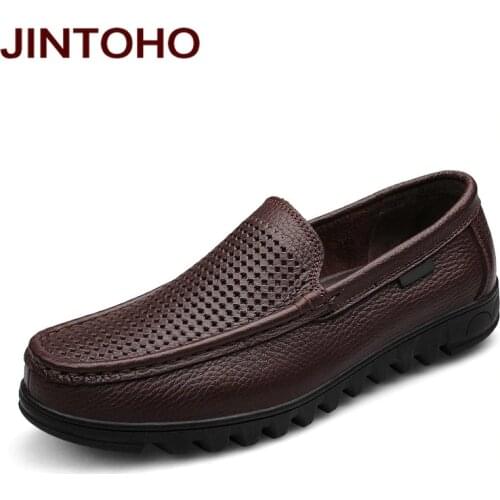 JINTOHO big size 37-48 mens dress italian leather shoes genuine leather slip on mocassines loafers brand men flats shoes