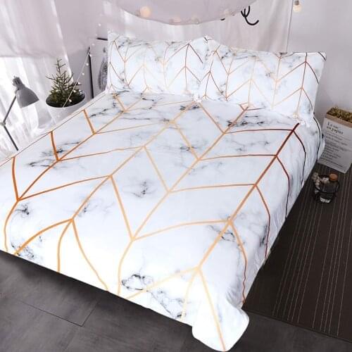 White Marble Bedding Geometric Rose Gold Stripes Lines Pattern Duvet Cover 3 Pieces Ultra Soft Home Decor Marble Bed Set