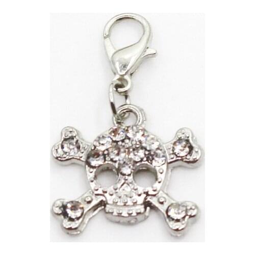 Hot Selling 10pcs/lot Skull Crystal Dangle Charms Lobster Clasp DIY Bracelet Necklace Pendants Jewelry Hanging Charms