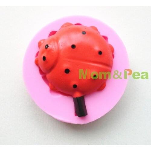 Mom&Pea 0665 Free Shipping Ladybird Lollipop Shaped Silicone Mold Cake Decoration Fondant Cake 3D Mold