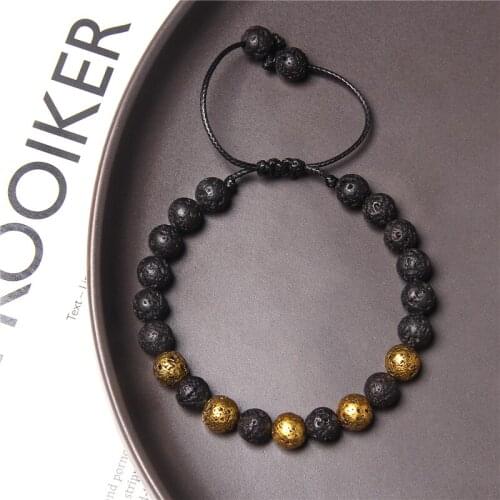 Natural Black volcanic plating lava stone beads charm couples Woven Bracelet long-distance love jewelry women men bracelet gifts