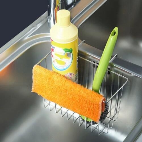 Stainless Steel Kitchen Sponge Holder Solid Color Sink Brush Caddy Soap Dish Washing Liquid Clean Drainer Rack