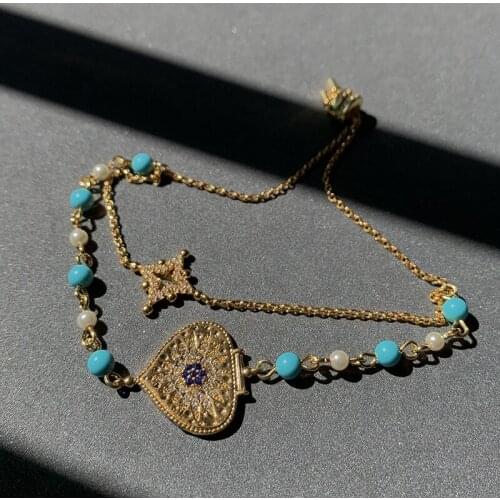 New Roman Style Design Blue Stone Double Layer Chain Bracelet Heart Devil Eyes Bracelets Women Gift Zk30