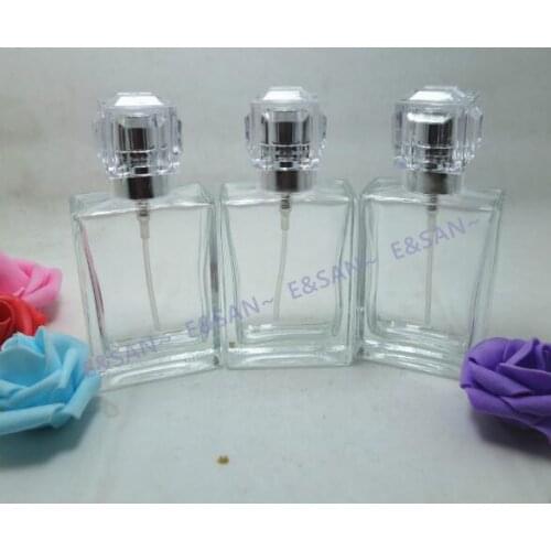 Wholesale 30ML square glass perfume bottle 30ml cosmetic empty bottle dispensing nozzle spray bottles opp package