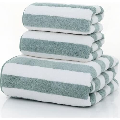 3pcs/set microfiber stripe towel set 2pcs face towel and 1pc bath towel Quick Dry Towels bathroom for Adult