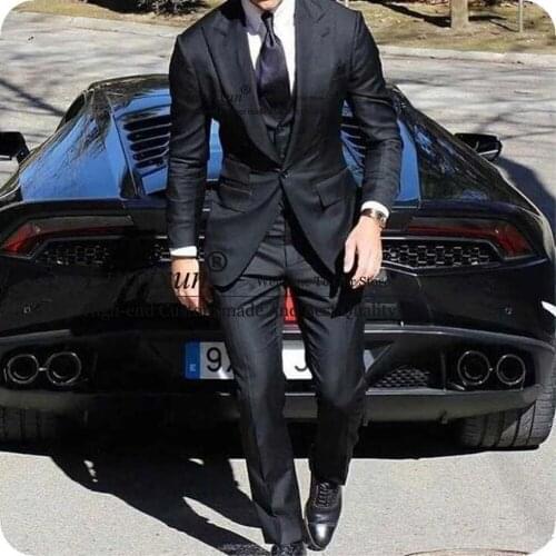 Latest Peaked Lapel Men Suits for Wedding Black Groom Tuxedos TrajesDe Hombre Prom Party Costume Outfits Masculino
