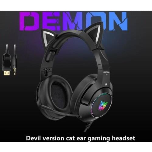 Wired Headset Gamer Black Cat Ear Headset For PS4 Phone PC With Microphone 3.5mm Gaming Phone PS4 Overear Gamer K9 Black