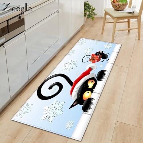 Zeegle Printed Christmas Floor Mat Long Kitchen Soft Mat Non-slip Door Mat Dustproof Welcome Doormat Water Absorbent Bedroom Rug