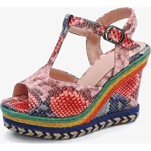 Large Size 47 Snake Style Wedge Sandals Women High Heels Casual Shoes Fashion Platform Sandals Women Summer Shoes