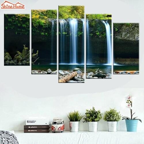 ShineHome-5pcs Canvas Wall Oil Prints Painting Printing on Canvas Walls Living Room TV Background Bedroom Waterfall Art Framed