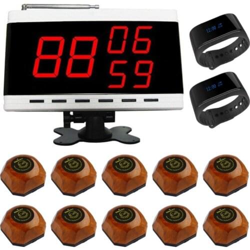 SINGCALL Queue Management System Customer Service 1 Digital Receiver, 2 Watch Receivers, 10 Wood Call Bells