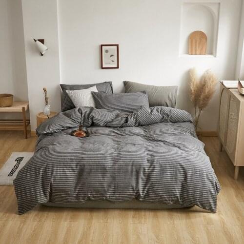 Modern Minimalist Style Check Stripe Washed Cotton Bedding Set Duvet Cover Bed Linen Sheet Pillowcases Home Textile