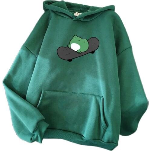 Winter Skateboard Frog Oversized Sweatshirt Men Womens Hoodies Anime Cosplay Harajuku Warm Pullover Drawstring Streetwear