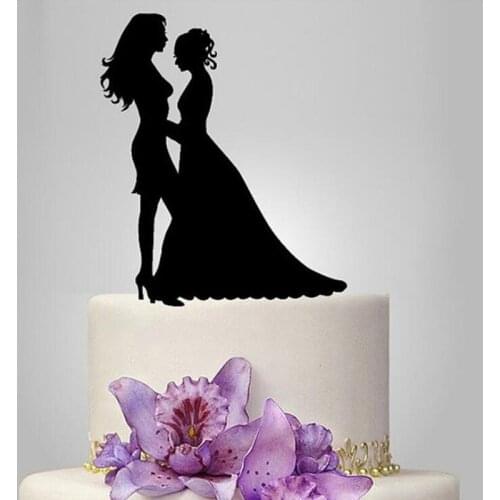 Bride and Bride Silhouette Cake Topper, Same Sex Wedding Cake Toppers, Modern Lesbians Glitter Mrs Mrs Wedding Decoration Favors