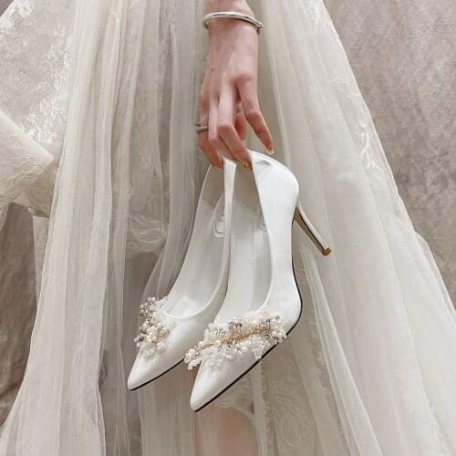 French Wedding Shoes 2021 Pearl Dress Bridesmaid Bride Shoes Master Wedding Shoes White High Heels Pumps Shoes Stripper Heels
