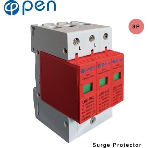 OPEN LBO-B60 Series Household SPD Surge Protector 3P 30kA 60kA 380VAC Low Voltage Arrester Device Red