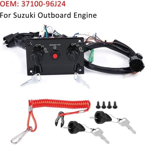Vertical Dual Control Panel Ignition Key Switch Panel Assembly Metal Plastic Black 37100-96J24 For Suzuki Outboard Engines