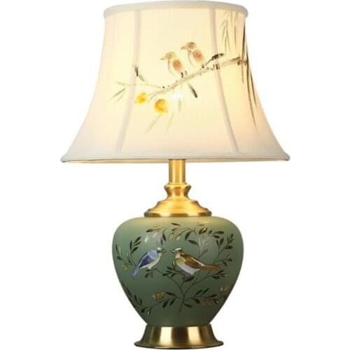 Vintage Retro American Country Birds Ceramics Led E27 Dimmer Table Lamp for Living Room Bedroom Bedside Wedding Deco H 50cm 1660