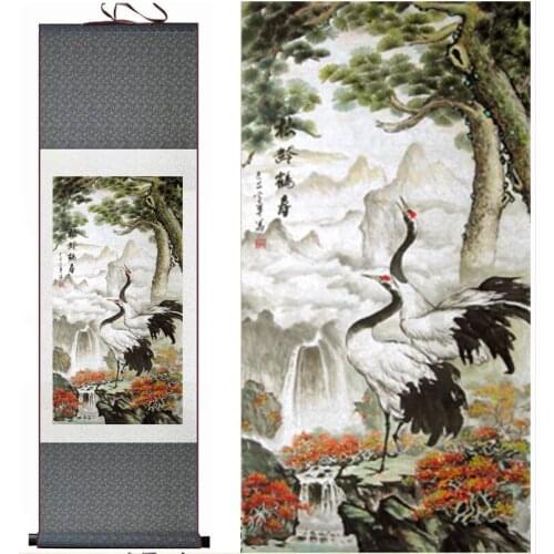Top quality crane Painting Home Office Decoration Chinese scroll painting Crane and tree paintingPrinted painting