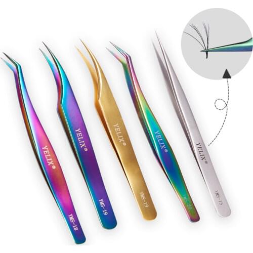 Yelix Volume Tweezers Eyelash Extension Tools Professional Elbow Eyelash Tweezers Wholesale Custom Lash Tweezers with Logo