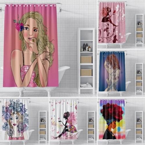 Cute Girl Bathroom Curtain 3D Printed Woman Shower Curtains With Hooks Waterproof Polyester Fabric Washable Bath Curtain