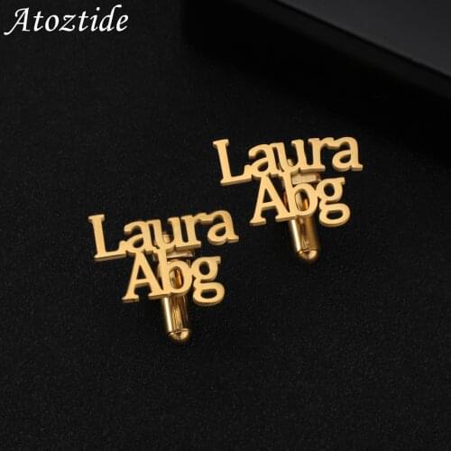 Atoztide Custom Engraved Double Names Cufflinks Personalized Letter Cufflink Name Logo Button Jewelry Alphabet Mens Wedding Gift