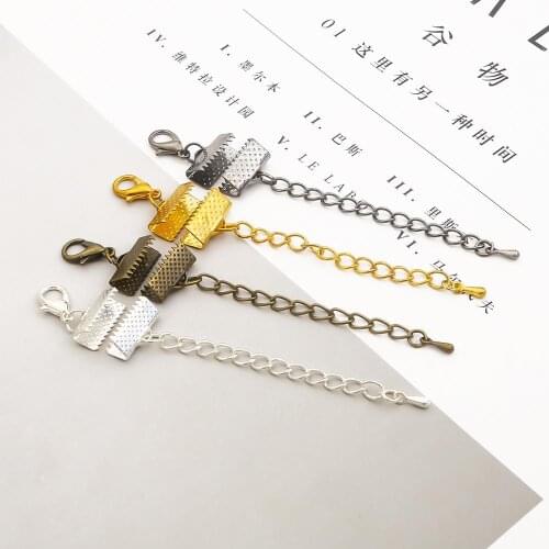 10Pcs/lot 6-40mm Leather Cord End Fastener Clasps With Chains Lobster Clasps Connectors For Bracelet Diy Jewelry Making Findings