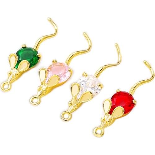 Factory wholesale Gold Color Brass and Zircon Rats Charms Pendants Necklace and Bracelet Earring Diy Jewelry Accessories