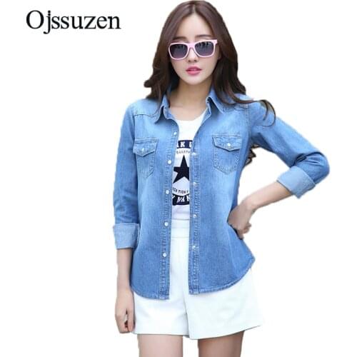Autumn Fashion Denim Long Sleeve Blouses Womens Thin Shirt Water Washed Jeans Blusas Mujer Large Sizes Casual Ladies Tops