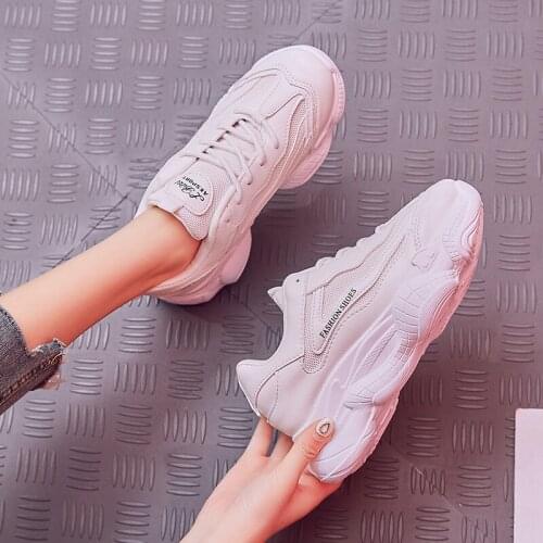 QWEDF 2019 Womens Chunky Sneakers Fashion Women Platform Shoes Lace Up Pink Vulcanize Shoes Womens Female Trainers Shoes K6-02