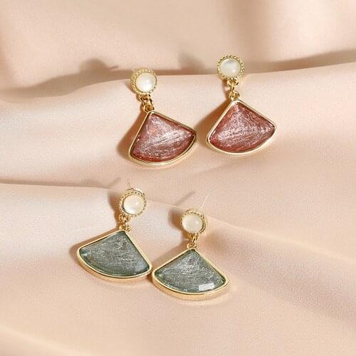 S925 Silver Ear Needle Stud Earrings Minimalist Fashion Resin Fan Design W/Cats Eye14kGold Korea Jewelry for Women HYACINTH HOT