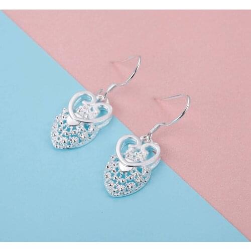 Popular charms 925 Sterling Silver Pretty heart drop Earrings for Women Fashion party Wedding Jewelry Christmas Gifts