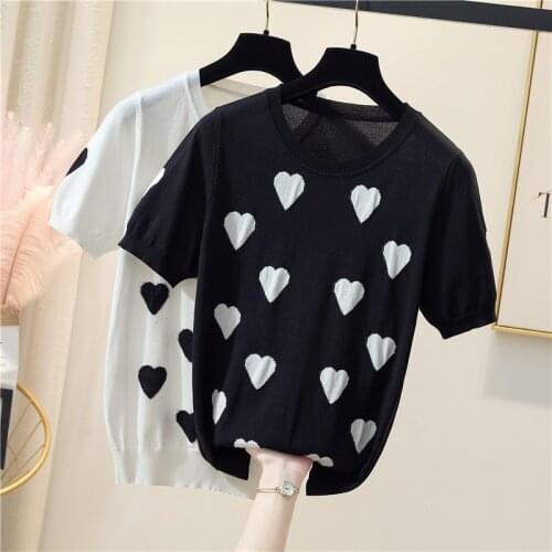 M-4XL plus size women chic basic thin sweater t-shirt 2021 Summer short sleeve love print loose Oversized kint pullover jumper