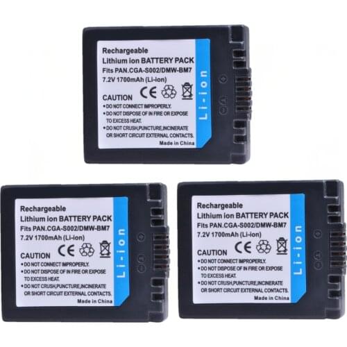 3Pcs CGA-S002 DMW-BM7 CGA-S002A CGA-S002E Battery for Panasonic CGA S002 DMC-FZ1 DMC-FZ2 DMC-FZ3 DMC-FZ4 DMC-FZ5 DMC FZ10 FZ15