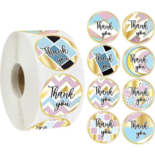 500Pcs/Roll Round Pink Thank You Stickers Seal Labels For Small Business Gift Decor Labels Envelope Sealing Party DIY Decoration