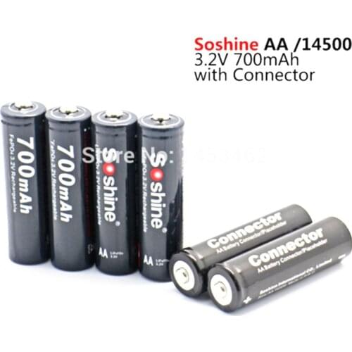 4PCS Soshine 3.2V LiFePO4 battery AA 14500 battery pilas recargables Protected With Battery Case and connectors