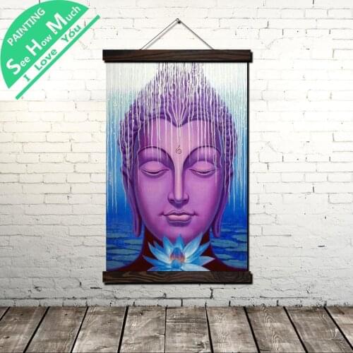 Buddha Lotus Flower Scroll Painting Canvas Vintage Poster and Prints Wall Art Pictures Living Room Bedroom Farmhouse Decoration