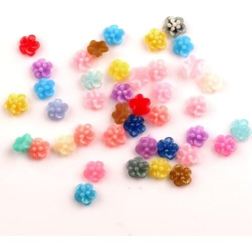 100Pcs Mixed Resin 6mm Flower Decoration Crafts Beads Flatback Cabochon Scrapbooking For Embellishments Kawaii Diy Accessories