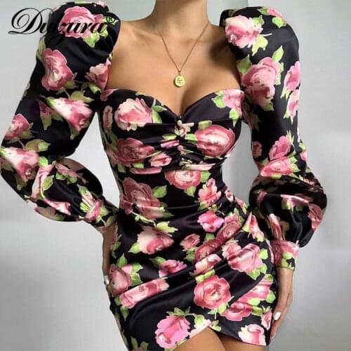 Dulzura 2019 autumn winter women package hip mini dress bodycon elegant long sleeve slit backless party festival clothes rose
