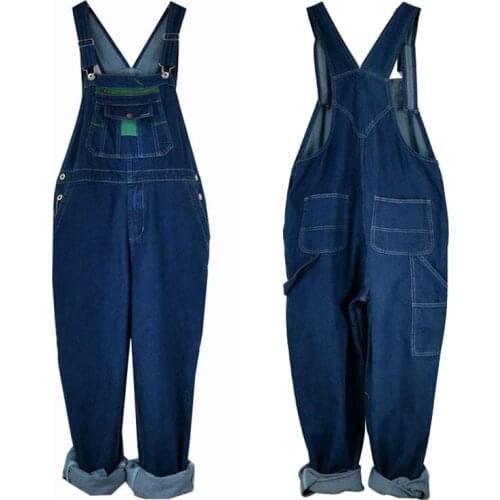 2021 Spring Jeans Men Overalls Bib Denim Jumpsuits Loose Straight Wide Leg Pants Hip Hop Blue Coverall Trousers Large Size 28-50