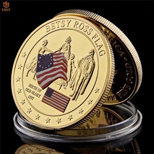 1777 American Betsy Ross Flag Birth Value Gold Plated Metal USA Coin Collection