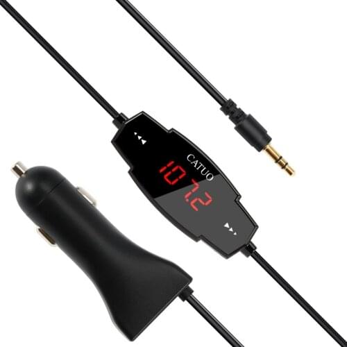 CATUO FM Transmitter Car Kit Radio Modulator for Car with 3.5mm Aux Plug and 5V/2.4A USB Car Charger Easy to Use Black