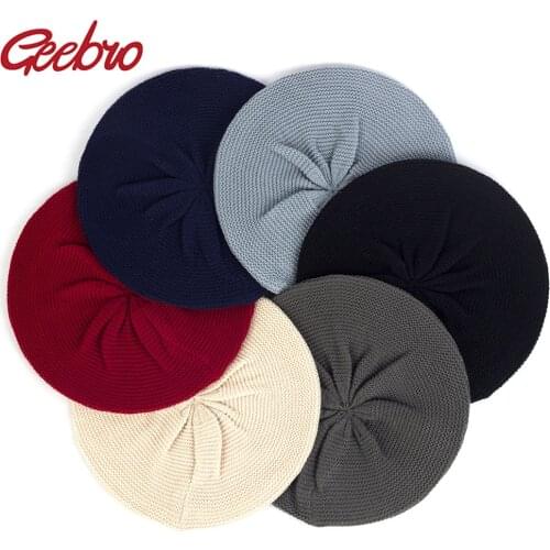 Geebro Womens Casual Plain Color Knit Beret Hat Spring Autumn Thin Acrylic Berets for Women Ladies Artist Beanie Beret Hats